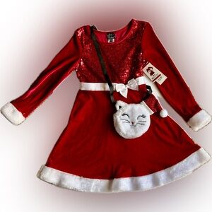 Pink & Violet Festive Red and White Santa Dress with Cat Purse NWT